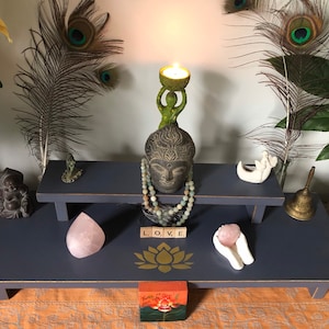 Handmade Altar Table Spiritual Practice Altar Table for Meditation Altar Table Hand Made with Reclaimed Materials Gold Lotus 2 Tier