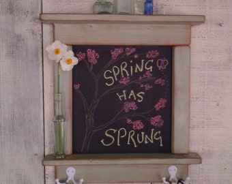 Kitchen Chalkboard With Shelves - Mini Chalkboard - Craftsman style - country chic with shelves and hooks- Available in 15 Colors