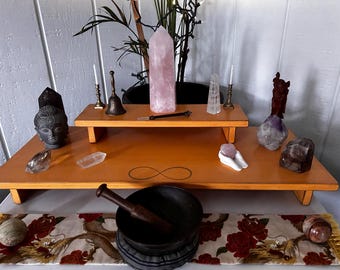 Handmade Reclaimed Wood Altar Table: 2-Tier Meditation Shrine