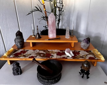 Spiritual Altar Table Hand Made Altar Table for Meditation with Reclaimed Materials Simple Altar Table large 2 Tier Altar Table