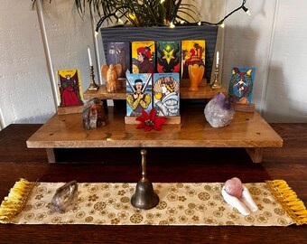 Moon Phase Tarot Altar - Handmade Reclaimed Wood Altar Table: 2-Tier