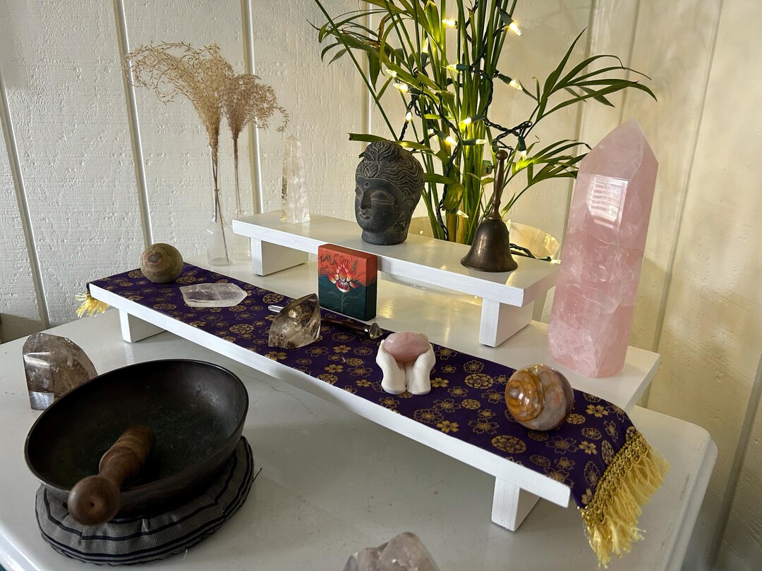 White Altar 2 Tier (24” X 10” Base 16” X 4” Top Tier) Spiritual Altar ...
