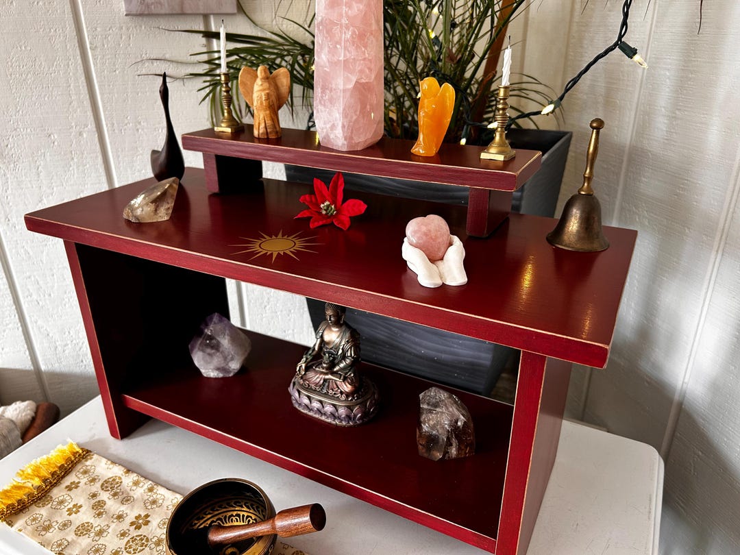 Handmade Reclaimed Wood Altar Table, 3 Tier Spiritual Meditation Shrine ...