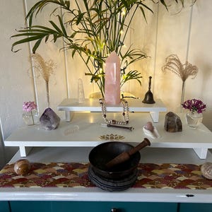 Handmade Altar Table Spiritual Practice Altar Table for Meditation Altar Table Hand Made with Reclaimed Materials Gold Lotus Large 2 Tier