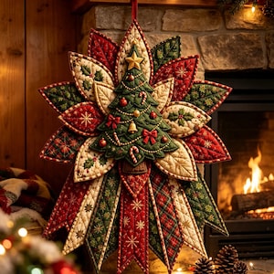 Large Quilted Christmas Door Hanging Sewing Kit, 3D Handmade Holiday Wall Décor Craft Set