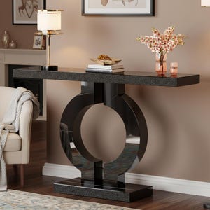 Mirrored Console Table, Modern O-Shaped Entryway Sofa Table