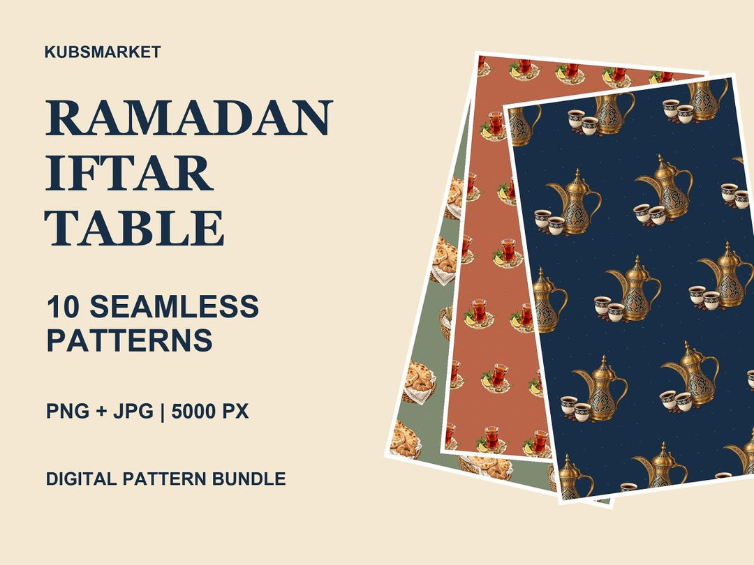 Printable Ramadan Pattern Ramadan Iftar Seamless Patterns, 10 Food Digital Papers in PNG and JPG ...
