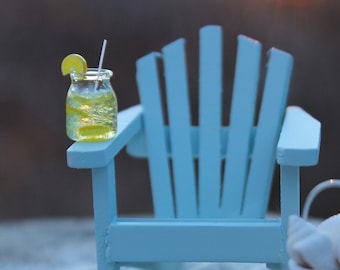 CHAIR Plus DRINK - HANDCRAFTED Miniature Beach Drink and Adirondack Chair - by Landscapes In Miniature