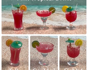 Set of TWO Miniature Handcrafted Tropical Beach Drinks - by Landscapes In Miniature