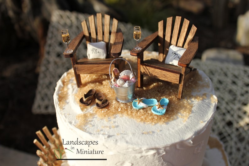 Beach Theme Wedding COMPLETE Cake Topper Classic Adirondack image 1