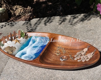 Divided Tray with Resin Beach Waves (1-3) Jewelry or Keys Catch-All - Beach Therapy - by Landscapes In Miniature