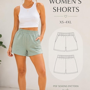 Women’s Shorts Sewing Pattern PDF with Side Pockets | Elastic Waist Shorts Pattern | XS-3XL | A4 A0 US Letter