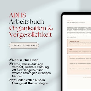 Książka elektroniczna o organizacji i pamięci ADHD, przewodnik po ADHD dla dorosłych, zeszyt ćwiczeń z funkcji wykonawczych w języku niemieckim, planer ADHD w formacie PDF