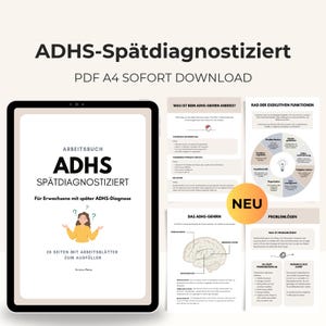 ADHS Spätdiagnostik und Therapie Arbeitsblätter, Exekutive Funktion für Erwachsene, PDF A4 Digitaler Sofort Download