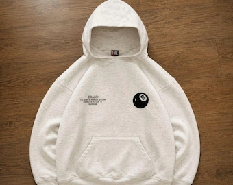 8 Ball Hoodie, cremefarbener Oversize-Pullover-Hoodie, großer Rückenaufdruck, Vintage-Waschung, schweres Sweatshirt, Y2K Streetwear Unisex