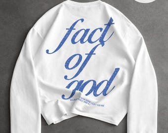 Weißes Sweatshirt mit Stickerei „Fact Of God“, Rundhalsausschnitt mit Logo, Oversize-Langarmpullover, Unisex-Streetwear im minimalistischen Stil