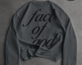„Fact Of God“-Sweatshirt mit Stickerei, Anthrazit, Rundhalsausschnitt mit Logo-Schriftzug, Oversize-Langarmpullover, Unisex-Streetwear im minimalistischen Stil