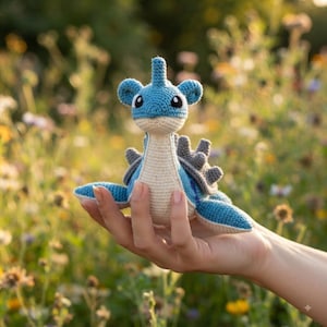 Lapras Virkmönster, Pokémon Amigurumi PDF, Söt Havsvarelse Plysch, Virkad Leksak, Digital Nedladdning