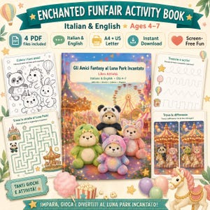 Gli Amici Fantasy e il Luna Park Incantato | Libro Attività Bambini PDF Stampabile | Pregrafismi
