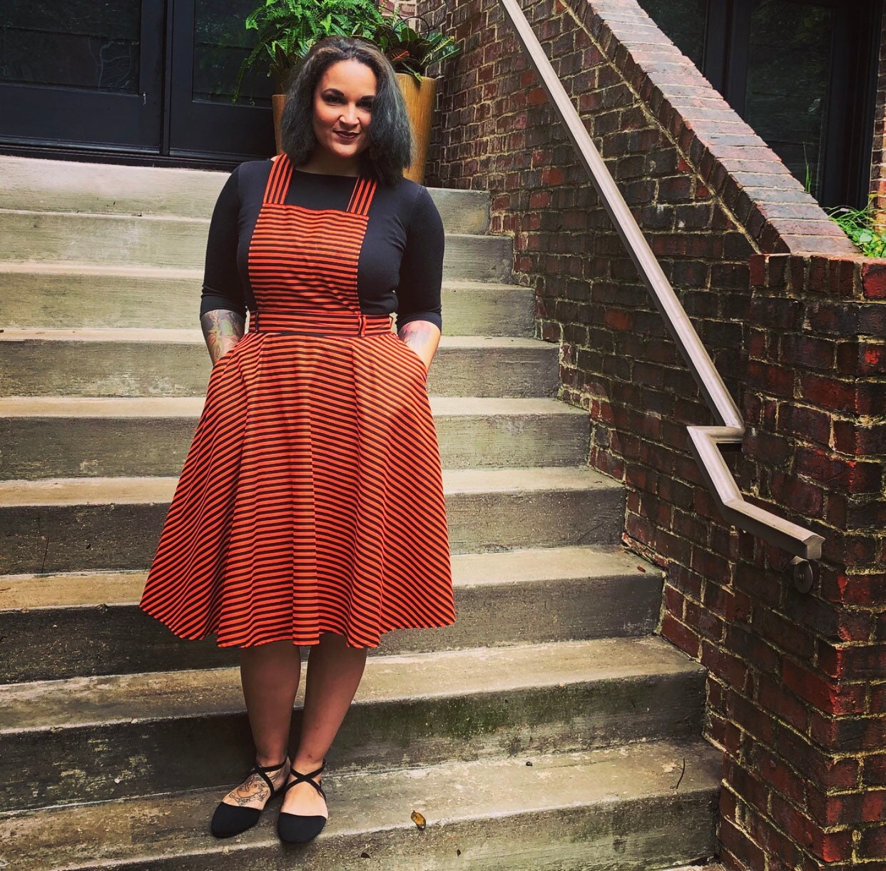 striped pinafore dress