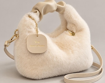 Fluffy Crossbody Bag with Ruched Handle, Small Plush Shoulder Purse