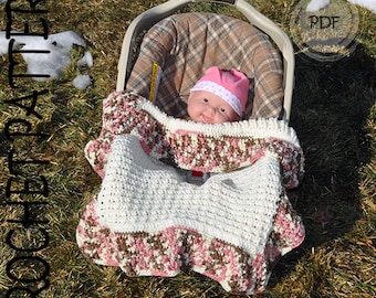 Crochet Pattern -Waffle Stich Car Seat / Stroller Blanket - Reversible (US & UK Terms included)