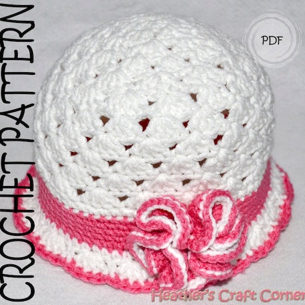 CROCHET PATTERN - Flapper Hat w/ Carnation Flower - Baby / Child Sizes