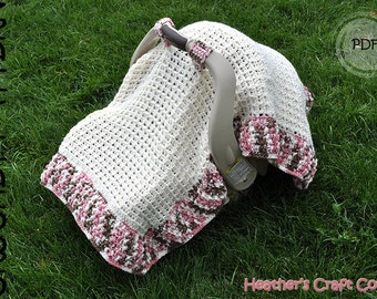 Crochet Pattern - Waffle Stitch Car Seat Canopy Blanket (US & UK Terms Included)