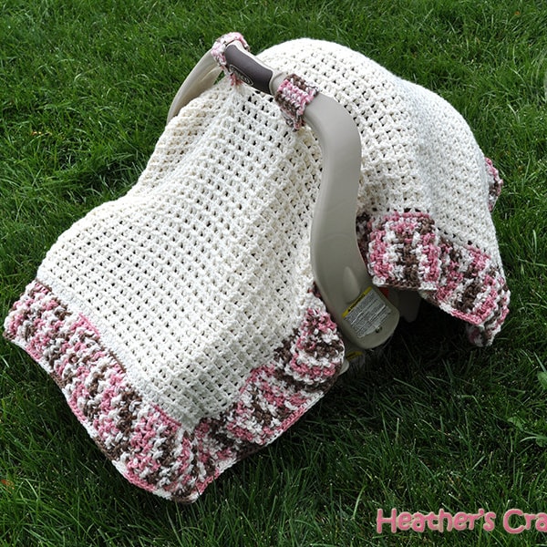 Crochet Pattern #1306- Waffle Stitch Car Seat Canopy Blanket (US & UK Terms Included)