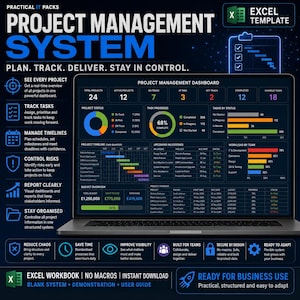 Complete Project Management Excel Template | Gantt, Kanban, RAID, Budget & Portfolio Dashboard