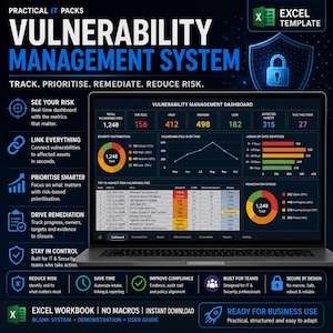 Vulnerability Management Excel Template | Cybersecurity Tracker, Risk Dashboard & Scanner Import