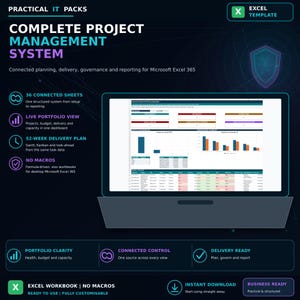 Complete Project Management Excel Template | Gantt, Kanban, RAID, Budget & Portfolio Dashboard