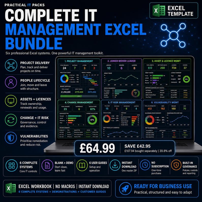 Complete IT Management Excel Bundle