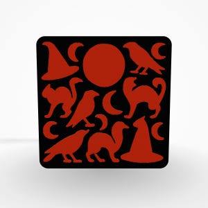 Silueta de aquelarre de brujas para pared, decoración de terror folclórico para Halloween / Patrón de teselado rojo y negro llamativo / Pieza decorativa para escritorio o estante, ideal como regalo.