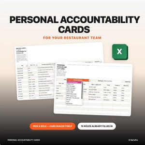Restaurant Staff Accountability Cards, Task List Excel | Manager Checklist, Waiter Training & Team Expectations