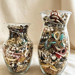 Vintage Mixed Mystery Jewelry Jar Random Rings Earrings Necklaces Grab Bag Gift