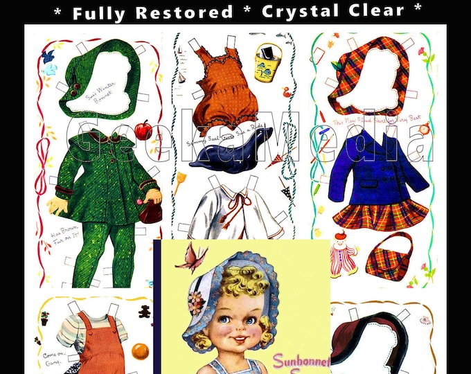 Sunbonnet Sue Print and Play Paper Doll Book  from 1951, Toy Dolls Playset in HD PDF