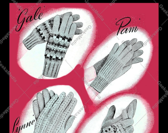 Charm Glove Book 3 with 9 Vintage Mean's, Women's & Children's Knitted One - Four Needle Glove Patterns  in HD PDF