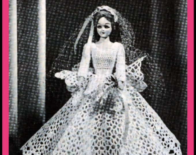 Barbie PDF Vintage Wedding Dress Crochet Pattern Fits Fashion Size Teen Dolls 11 inches Tall (Tammy, Sindy, Francie) C114