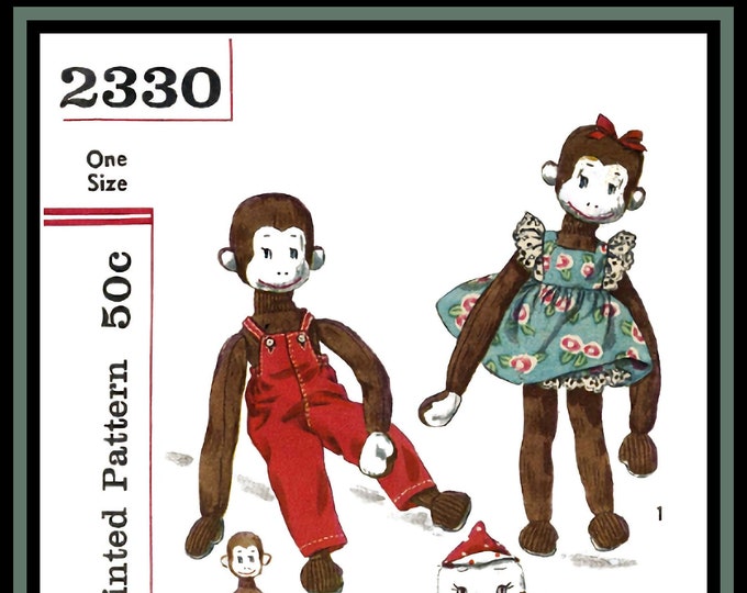 Sock Monkey PDF Sewing Patterns (14 to 15 inches, Boy Monkey, Girl Monkey and Clown Monkey) 2330