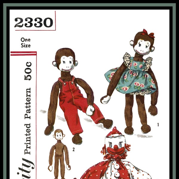 Sock Monkey PDF Sewing Patterns (14 to 15 inches, Boy Monkey, Girl Monkey and Clown Monkey) 2330