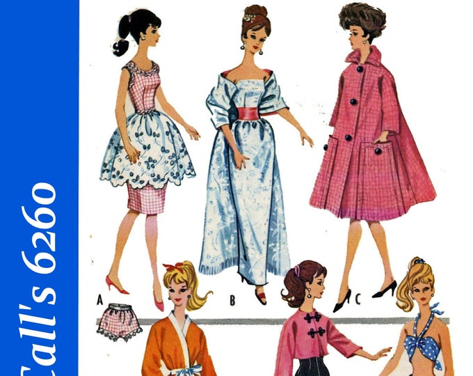 Barbie PDF Sewing Patterns Fits Fashion Size Teen Dolls 11 inches tall (Tammy, Sindy, Francie, Babette, Wendy, Babs, Cher) 6260