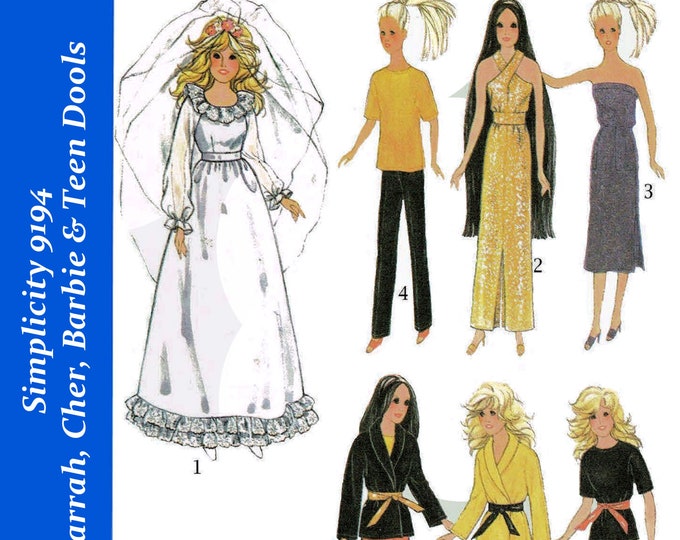 Simplicity9194 11 inch Fashion Teen Doll Sewing Patterns For (Barbie, Tammy, Sindy, Francie, Babette, Wendy, Babs, Cher) PDF