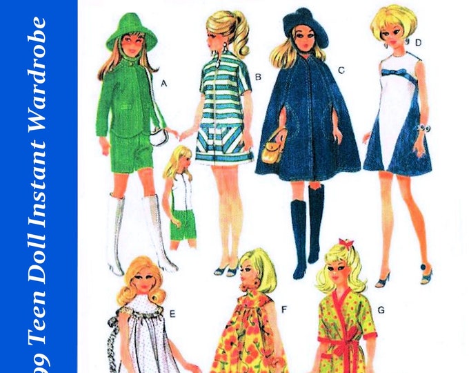 McCalls 9099 Barbie Sewing Patterns for 11 1/2 inch Fashion Teen Dolls (Tammy, Sindy, Francie, Babette, Wendy, Babs, Cher) PDF