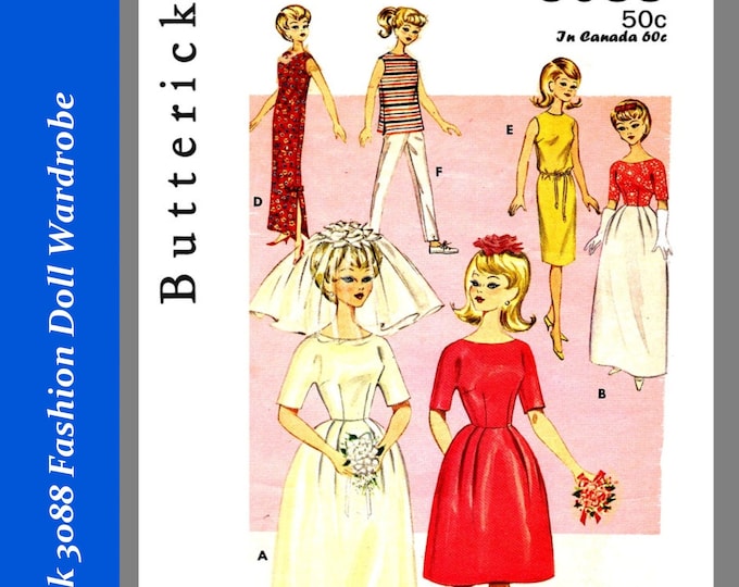 Butterick 3088 11 inch Fashion Teen Doll Sewing Patterns For (Barbie, Tammy, Sindy, Francie, Babette, Wendy, Babs, Cher) PDF