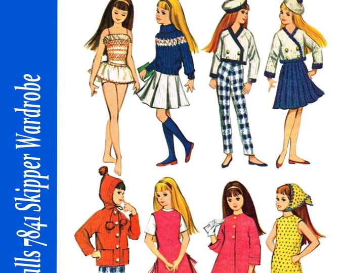 McCalls 7841 Skipper & 9 in Fashion Teen Doll (Penny Bright, Pepper, Betsy McCall, Ginny, Muffie, Ginger Dolls) Sewing Patterns in PDF