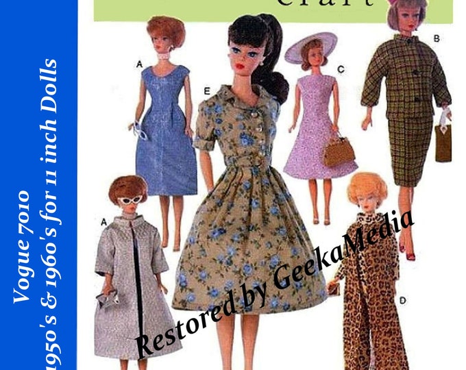 Vogue 7010 11 inch Fashion Teen Doll Sewing Patterns For (Barbie, Tammy, Sindy, Francie, Babette, Wendy, Babs, Cher) PDF