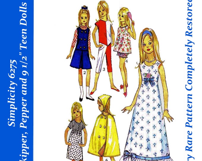 Skipper PDF Sewing Patterns Fits 9 inch Fashion Teen Dolls (Penny Bright, Pepper, Betsy McCall, Ginny, Muffie, Ginger Dolls) 6275