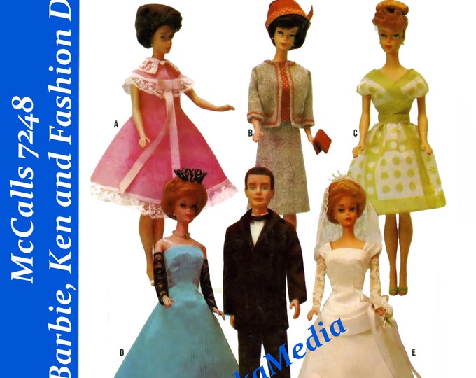 Barbie and Ken PDF Sewing Patterns Fits Fashion Size Teen Dolls 11 inches tall (Tammy, Sindy, Francie, Babette, Wendy, Babs, Cher) 7428