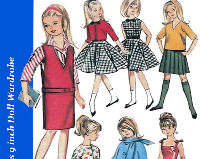 Simplicity 5861 9 inch Fashion Teen Doll Sewing Patterns for (Skipper, Penny Bright, Pepper, Betsy McCall, Ginny, Muffie, Ginger Dolls) PDF